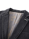 Lapel Collar Knit Denim Jacket with Long Sleeves