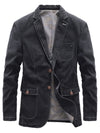 Lapel Collar Knit Denim Jacket with Long Sleeves