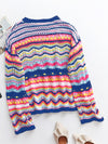 Splicing Knit Sweater Loose Intercolor Foreign Trade Round Neck Striped Sweater Women