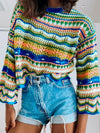 Splicing Knit Sweater Loose Intercolor Foreign Trade Round Neck Striped Sweater Women