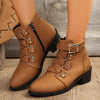 Women Ankle Boots With Side Zipper And Belt Buckle 2 | poshpudu