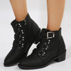 Women Ankle Boots With Side Zipper And Belt Buckle 2 | poshpudu